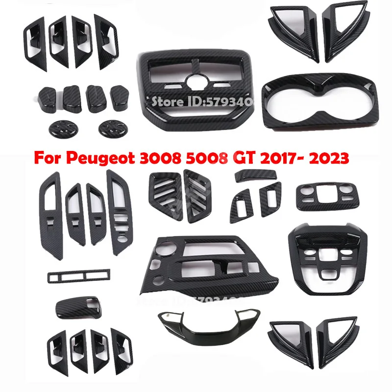 For Peugeot 3008 5008 GT 2017- 2023  ABS Window Lift Switch Gear Water Cup Panel Air Condition Outlet Cover Interior Accessories