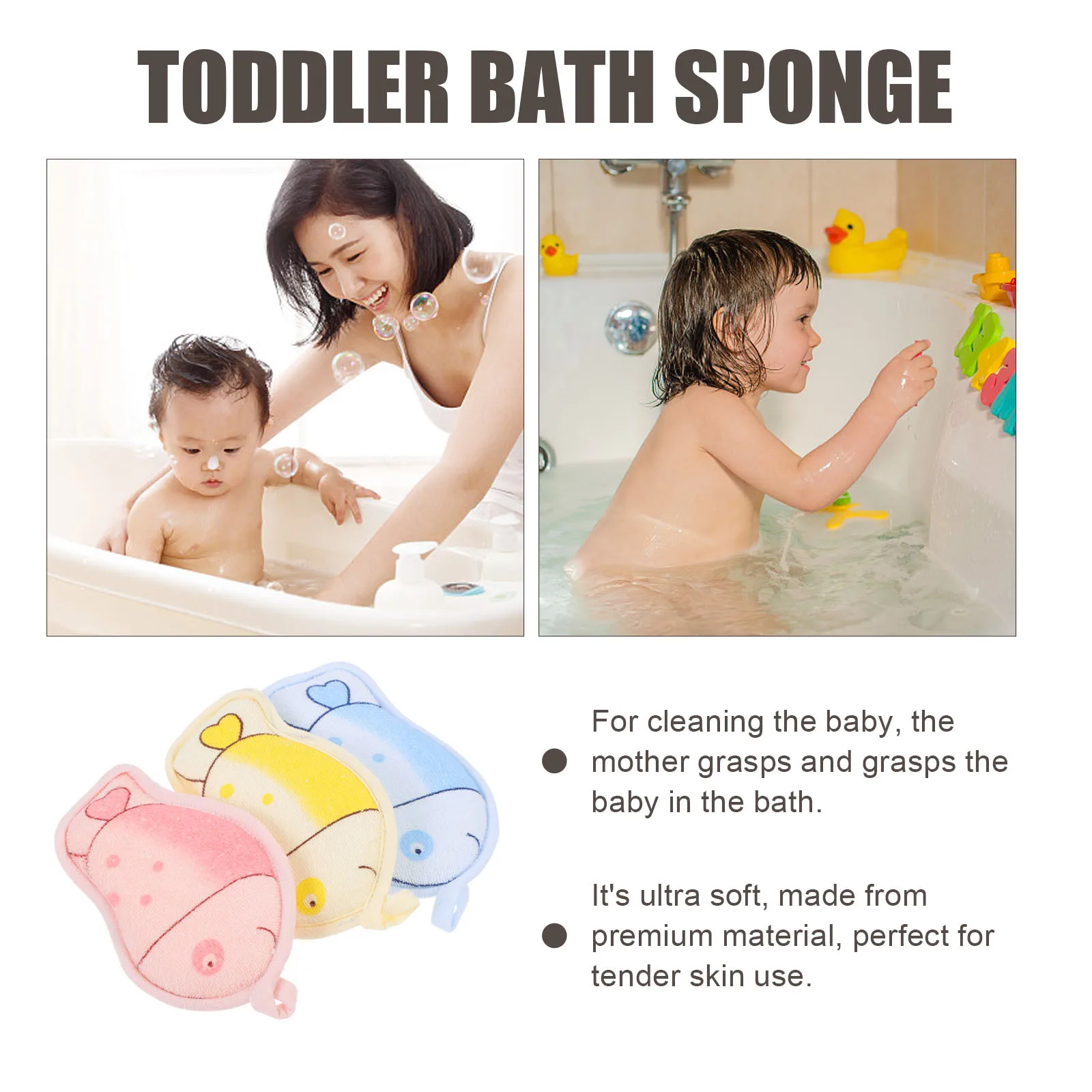 

3Pcs Baby Bath Sponges Soft Comfortable Shower Brushes Gentle Exfoliating Toddler Bath Tools Baby Shower Supplies