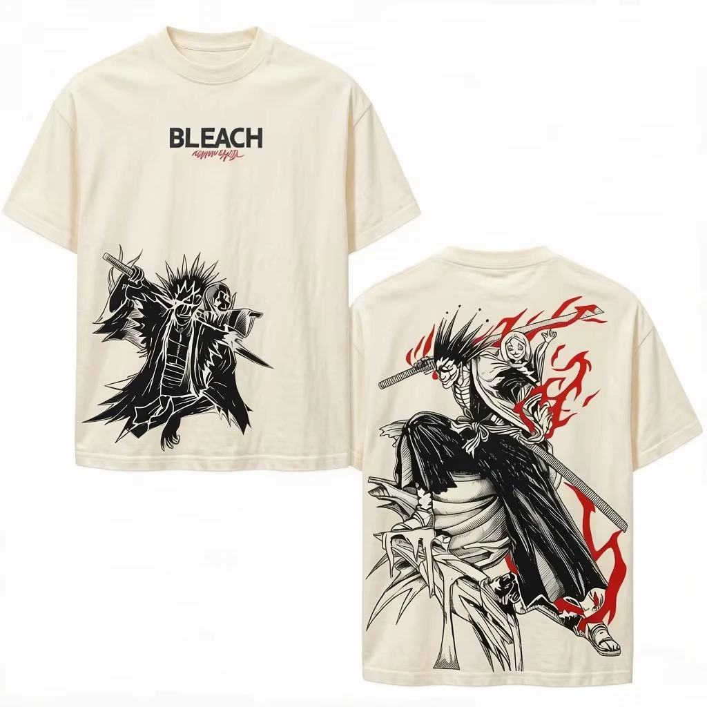 Zaraki Kenpachi BLEACH Anime Cotton T-shirt Unisex Summer Short Sleeve Fashion Oversized Unisex Streetwear Trendy Short Sleeves view 3