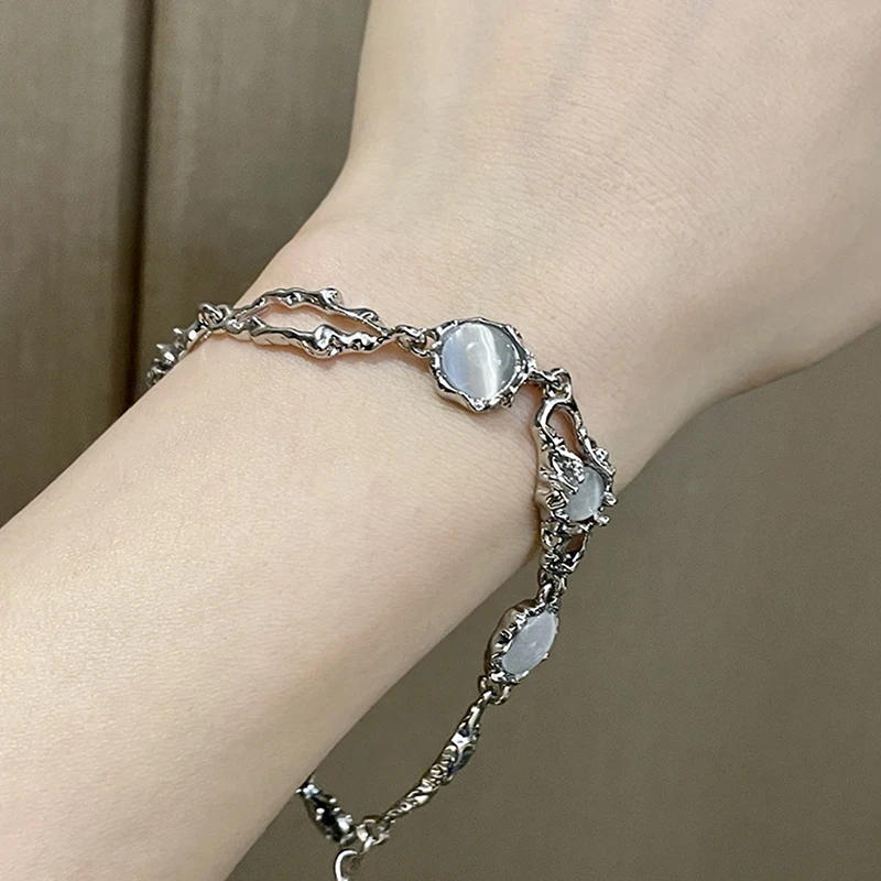 1pc Y2K INS Korean Fashion Tassel Pendant Bracelet Pulseras Gift Kiss Jewelry Kpop Titanium Steel Moonstone Bracelet For Women view 5