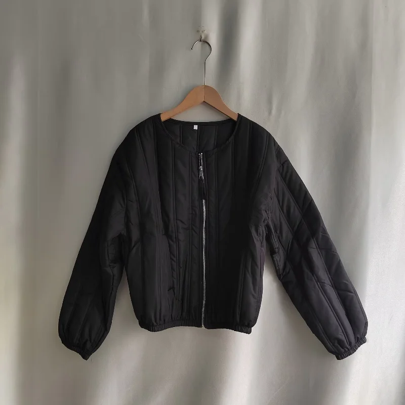 Korea Chic Ins Premium O Neck Short Parkas New Stripe Loose Casual Slim Coats All-match Age Reduction Minority New Mujer