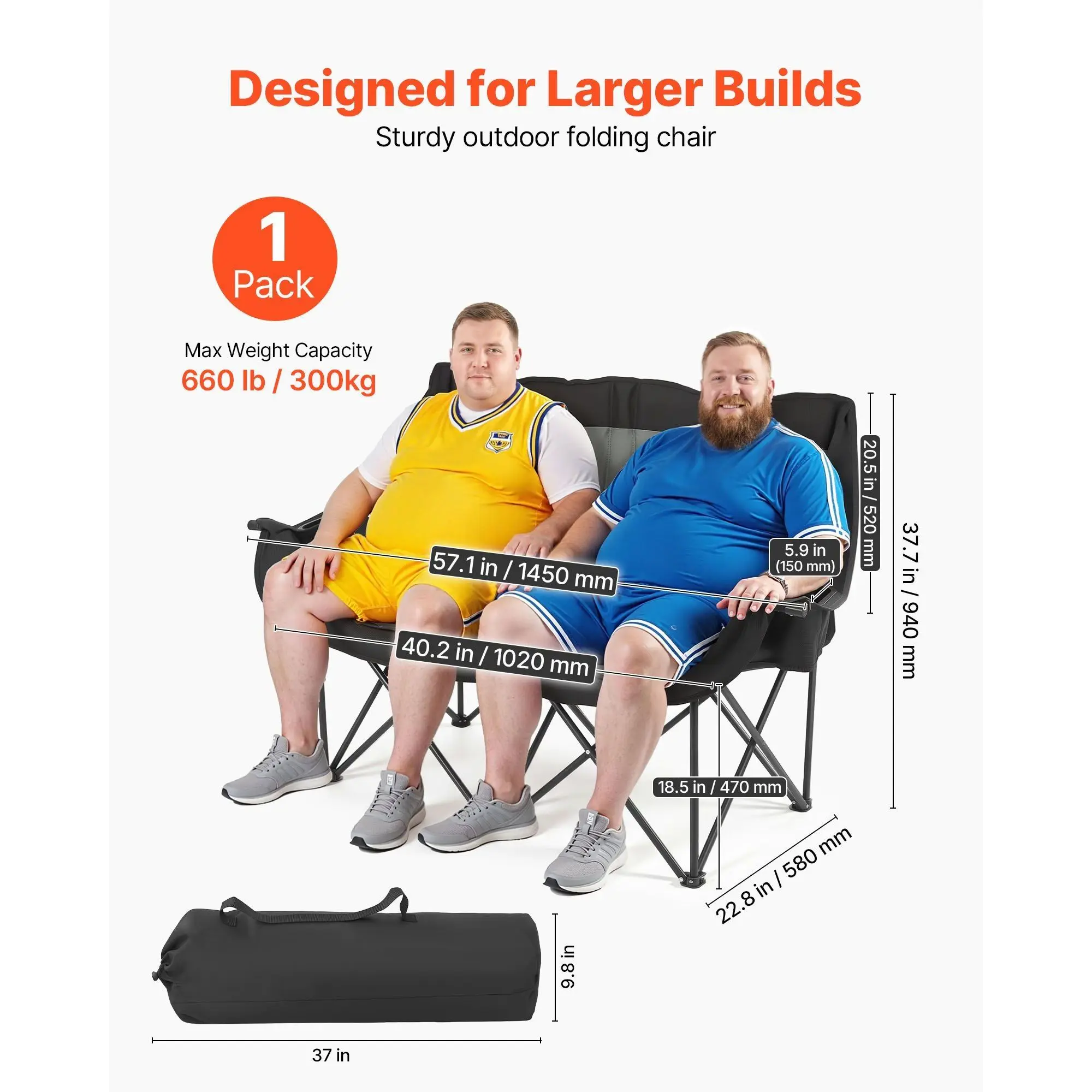 Oversized two-person camping chair, folding chair, suitable for outdoor adventure