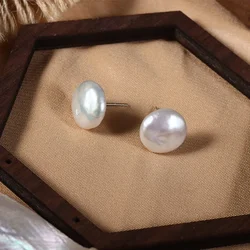 YWYC 11-12mm Big Baroque Button Freshwater Pearl Stud Earrings 925 Sterling Silver Earrings for Women Jewelry Gift Wholesale