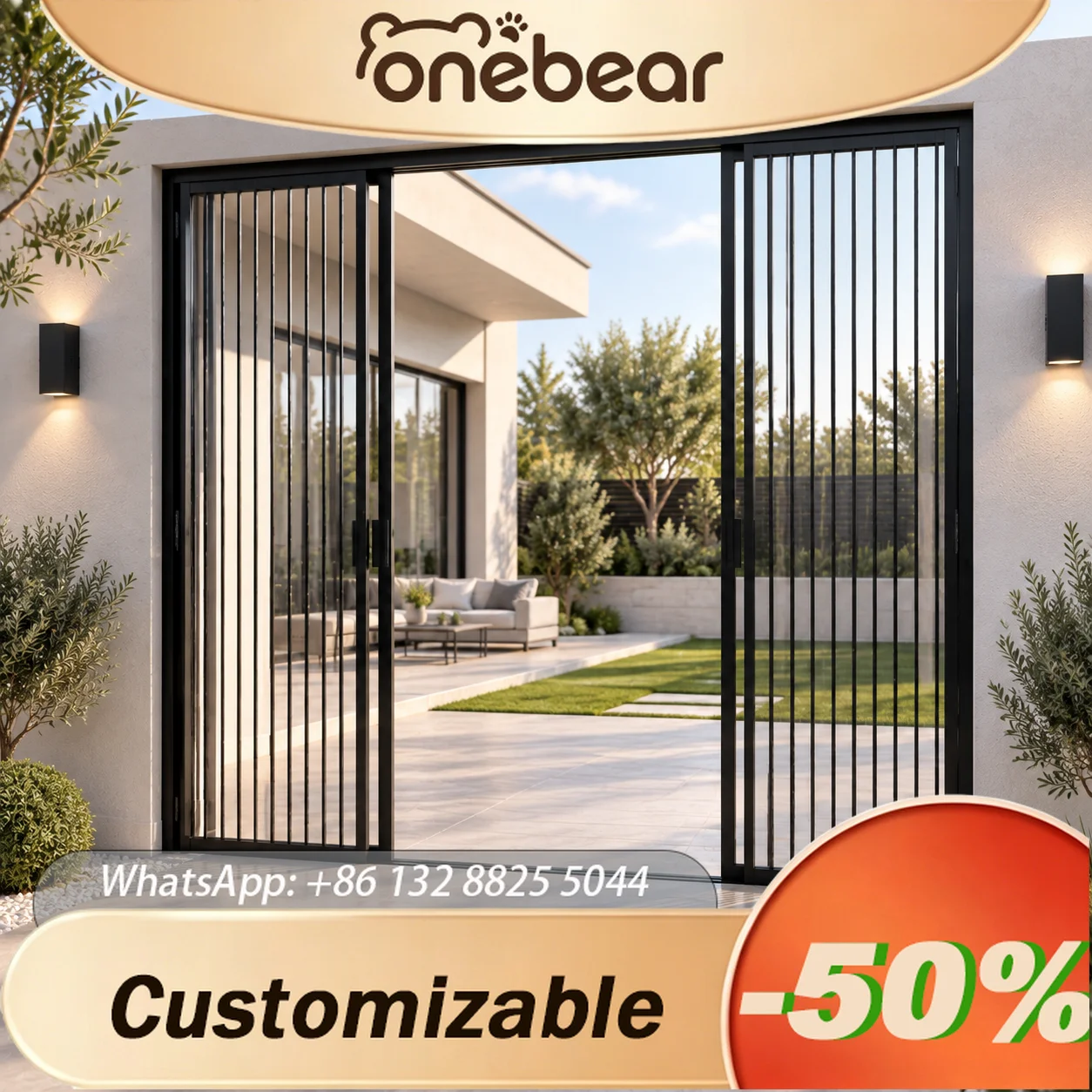 Customizable Aluminum Alloy Sliding PVC Door, Black Frame Decorative Partition, Moistureproof Sliding Door For Home & Office