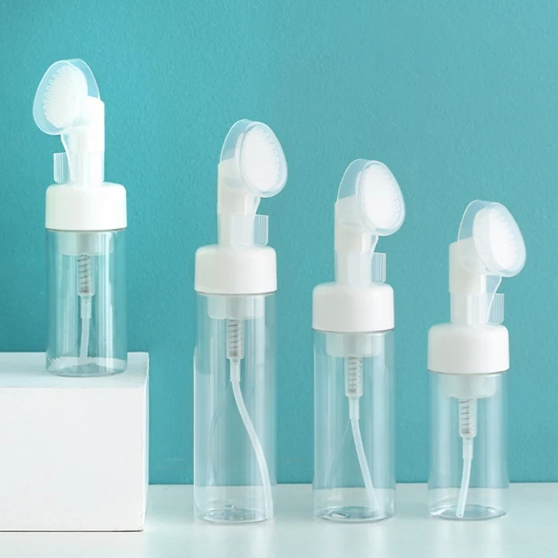 Botella de espuma de jabón para limpieza Facial, fabricante de espuma con cepillo de limpieza de silicona, botellas portátiles de espuma para Mousse