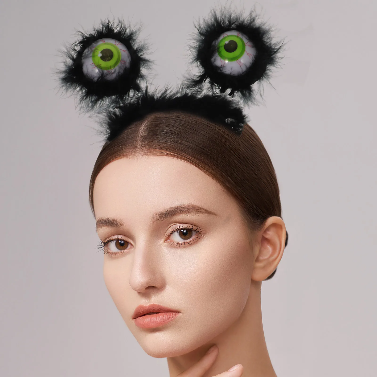

2Pcs Halloween Eyeball Headbands Furry Photo Props Purple Black Halloween Headdress For Banquet Gathering Horror Accessories