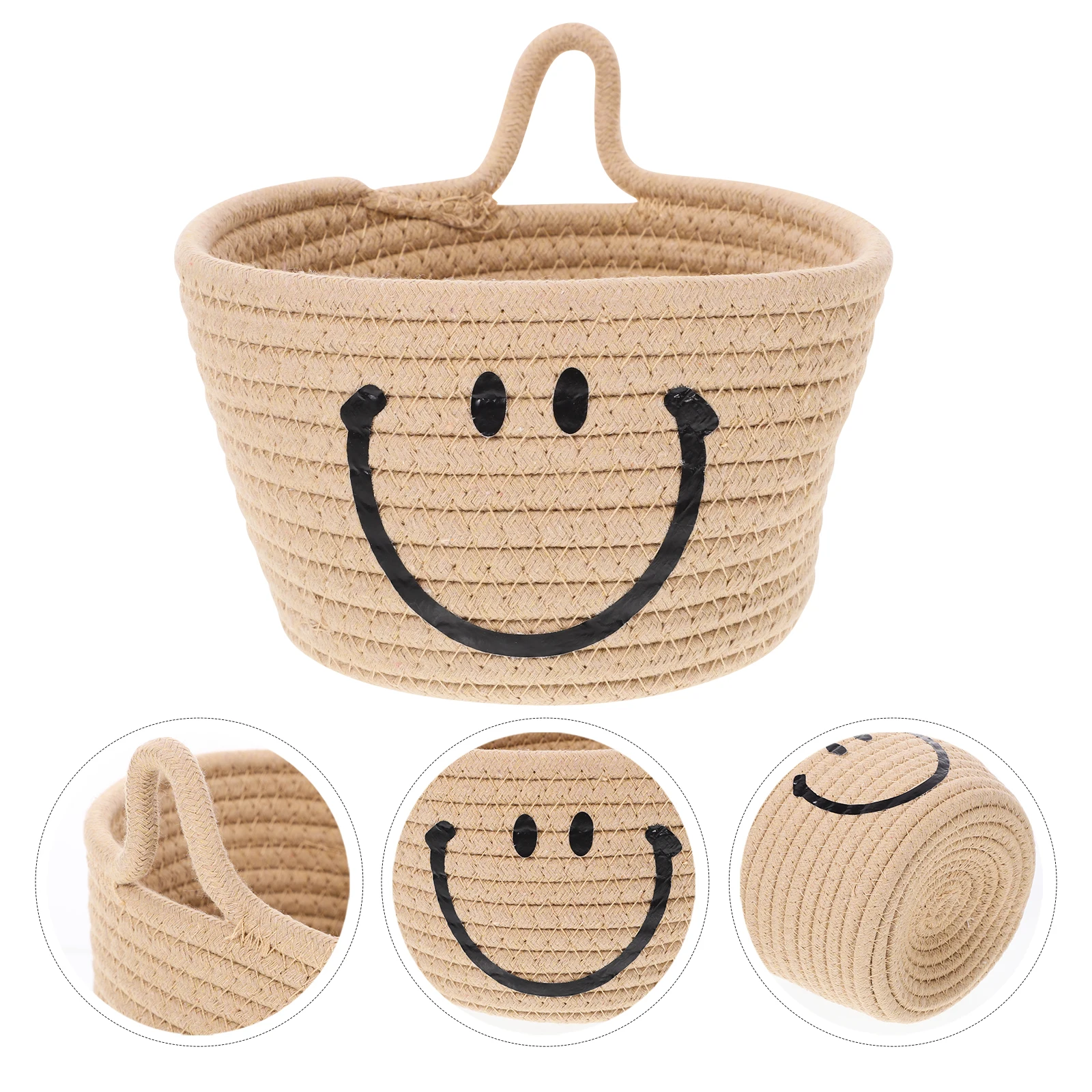 

Woven Basket Suspended Storage Aufbewahrungskorb Boho Seilkorb Rund Khaki Pflanzkorb