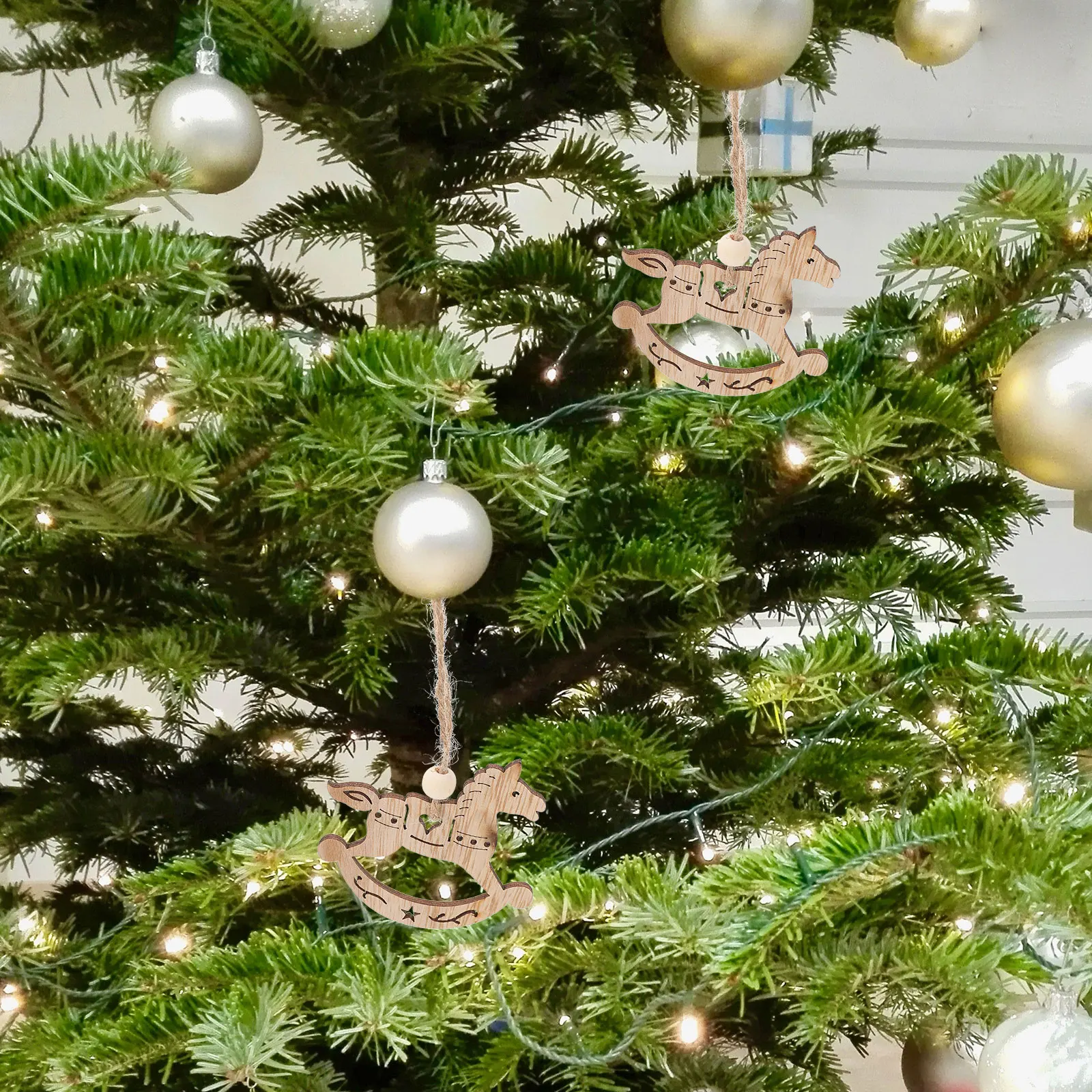 

6pcs Wooden Rocking Horse naments Mini Felted Xmas Tree Pendant Christmas Decor DIY Sewing Accessories Durable High Quality