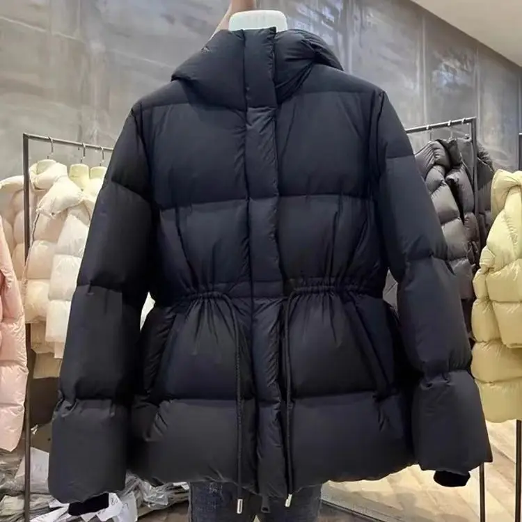 Roupas curtas de algodão feminino inverno novo simples cordão cintura engrossado casaco de algodão quente