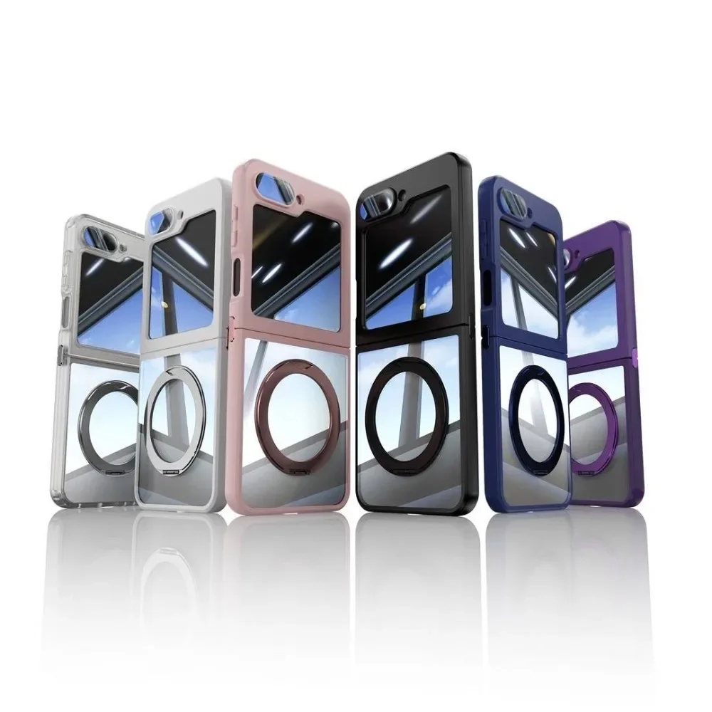 

Luxury Ultra Slim Magnetic Rotable Ring Holder Phone Case For Samsung Galaxy Z Flip 7 6 5 4 3 Full-Protect Anti-Drop Clear Cover