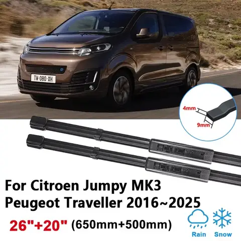 26"20" For Citroen Jumpy MK3 Peugeot Traveller 2016~2025 SpaceTourer Toyota Proace Rubber Strip Wiper Blades Brushes Accessories