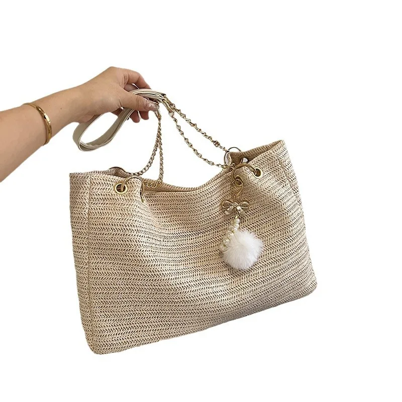 Women's Large-Capacity Woven Tote Bag2024New Fashion Retro Easy Matching Straw Bag Seaside Beach Bag