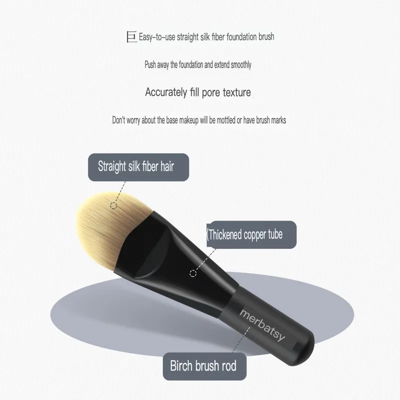 Ultra-Thin Tongue-Shaped Foundation Brush Short-Handled Portable Makeup Applicator for Smooth Base No Brush Marks