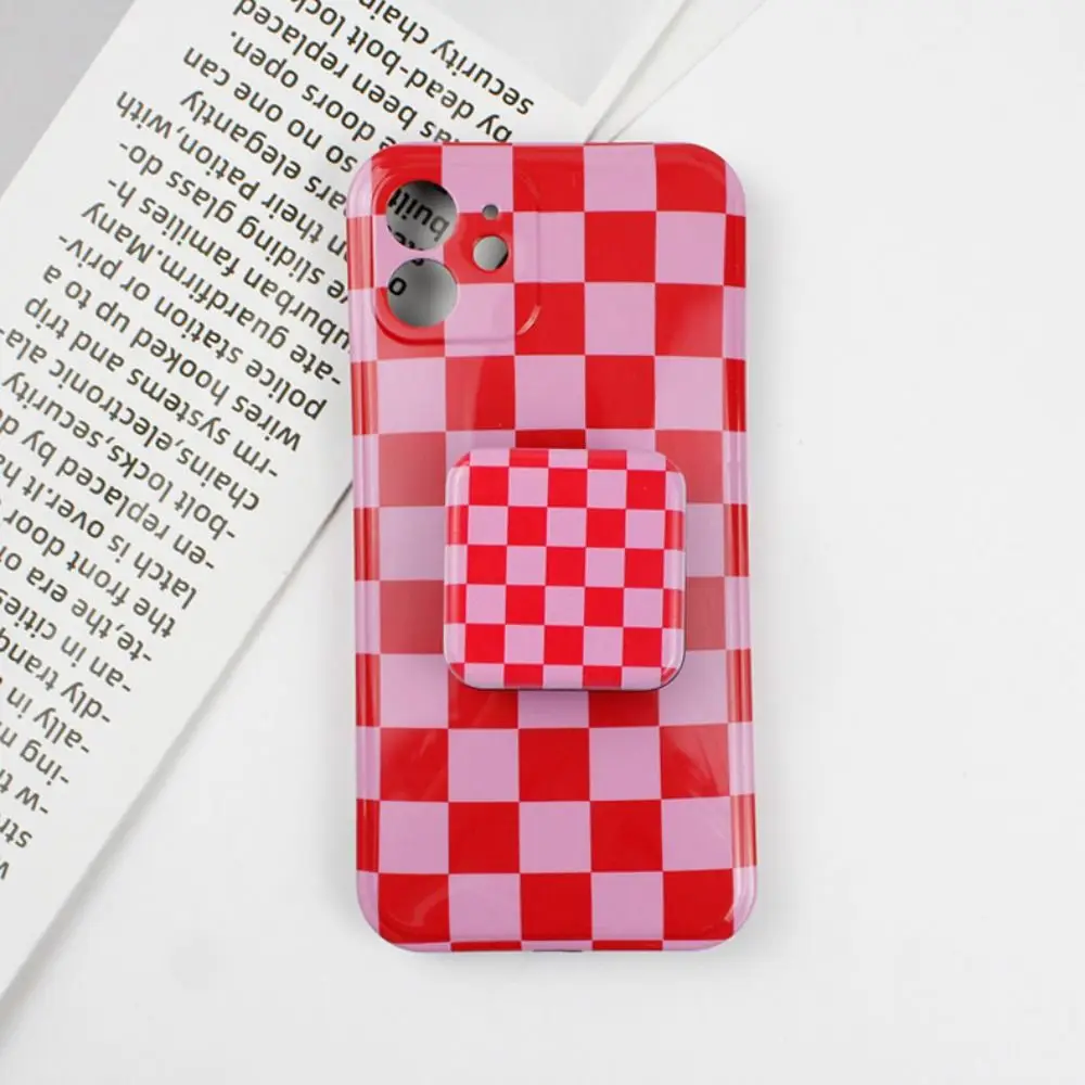 Phone Bracket Cellphone Finger Grip Personalized Compact Mirror Phone Stand Holder Makeup Mirror Plaid Mirror Cosmetic Mirror