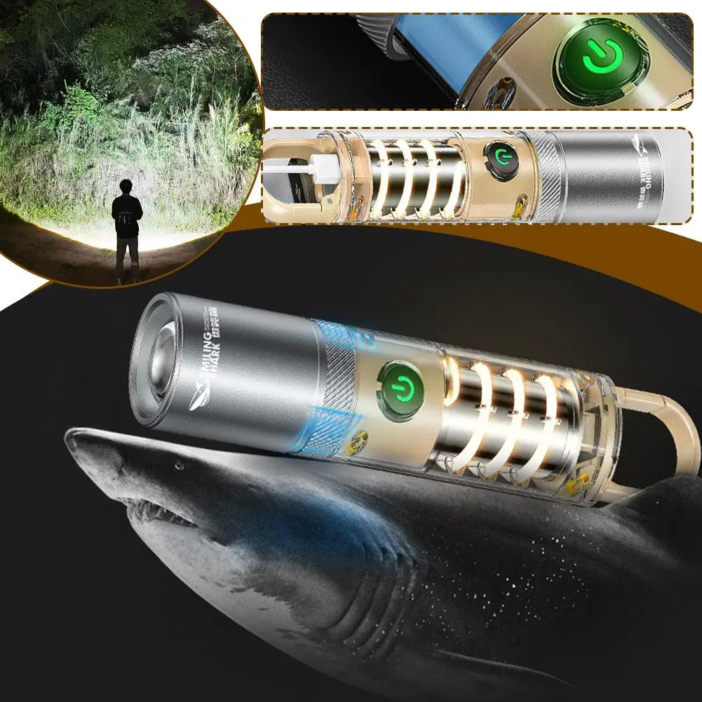 

Dual Source Strong Led Tungsten Lamp Telescopic Zoom Light Waterproof With Hook Flashlight Camping Torch Outdoor Work Brigh F7q8