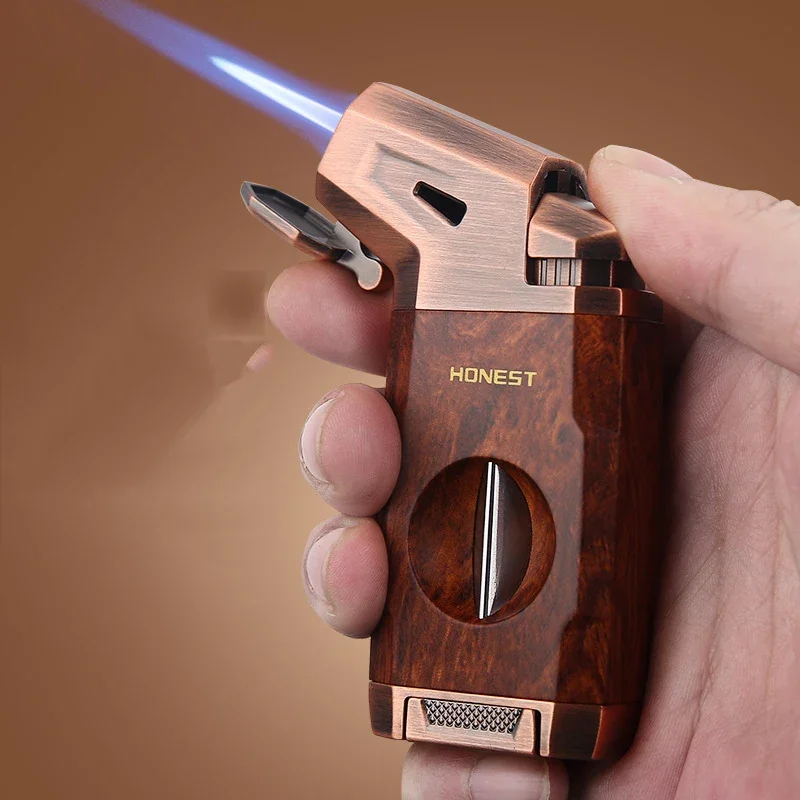 

Retro Metal Windproof Inflatable Torch Lighter Cigar with Cutter Specific Igniter High-end Business Gift Men Smoking Accessories