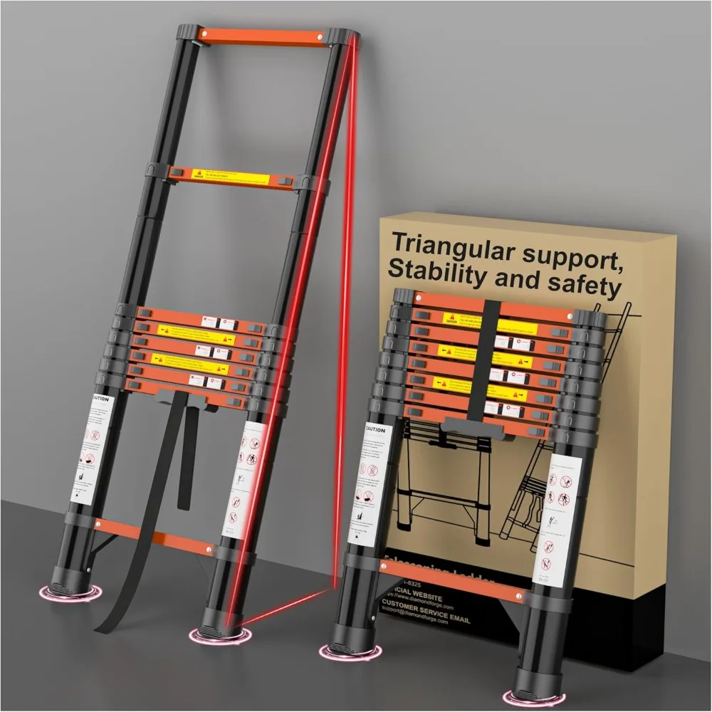 

Телескопическая лестница, складная алюминиевая удлинительная лестница, 8,5 футов, регулируемая портативная складная лестница для дома на крыше, путешествий на колесах