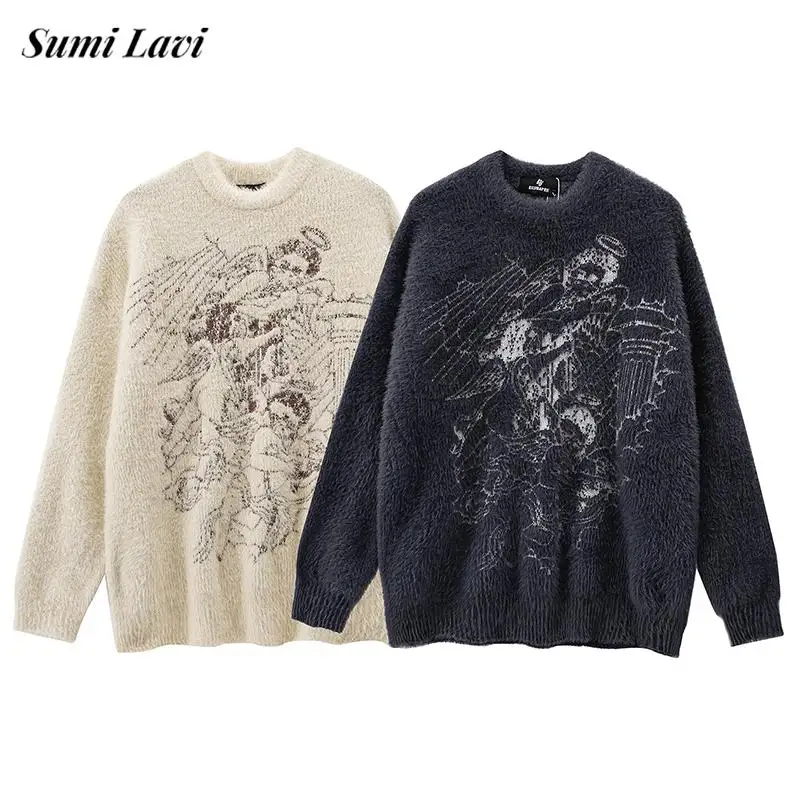 

Retro Graphic Sweaters Mens Casual Long Sleeve O Neck Knitted Jumper Tops 2026 Spring Fall Fashionable Men Knit Sweaters