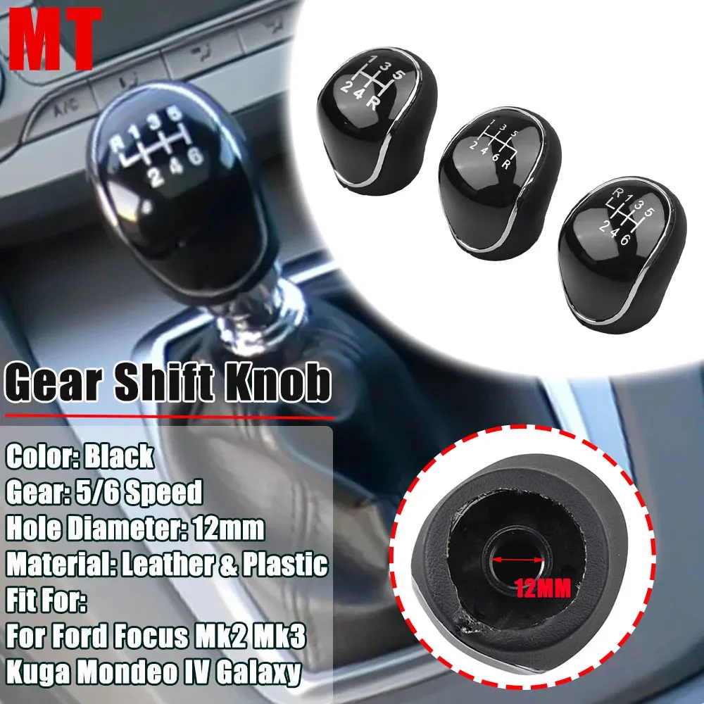 5/6 Speed For Ford Mondeo Mk4 S-Max C-Max Focus Mk2 Kuga PU Leather Shifter Lever Arm Headball Gear Shift Knob