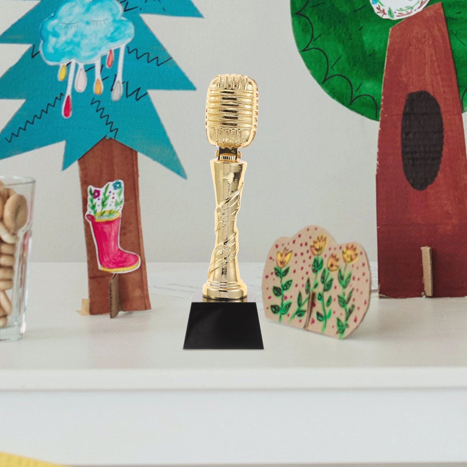 

Imitation Microphone Trophy Resin Material Smooth Surface Singing Competition Host Contest Race Souvenir Music Recognition