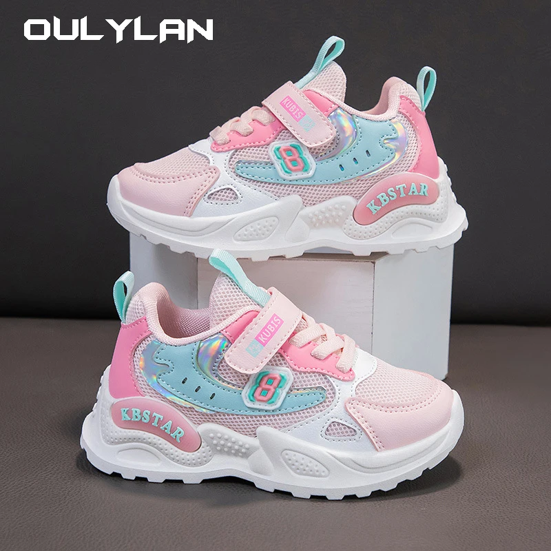 Children's Sneakers Girls Outwear Sports Shoes Lovely Pink Purple Casual Shoes Mesh Breathable Students Lightweight Running Shoe