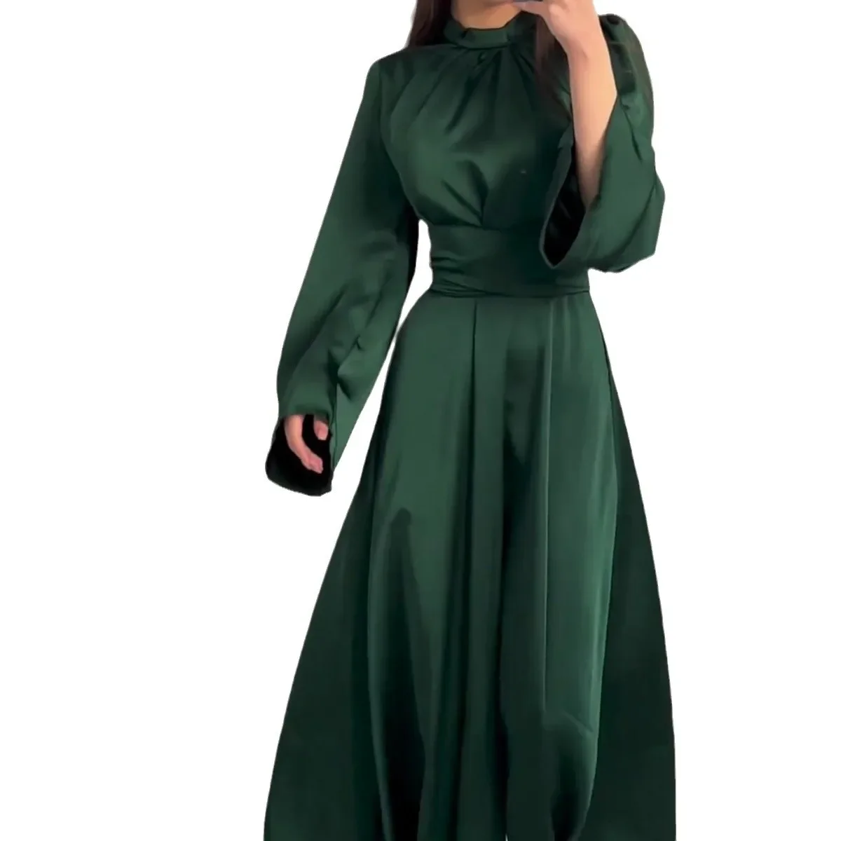 Casual Solid Long Sleeve Muslim Abayas Spring Summer Women Dresses O-neck Loose Muslim Maxi Dress Party Evening Dress Vestidos