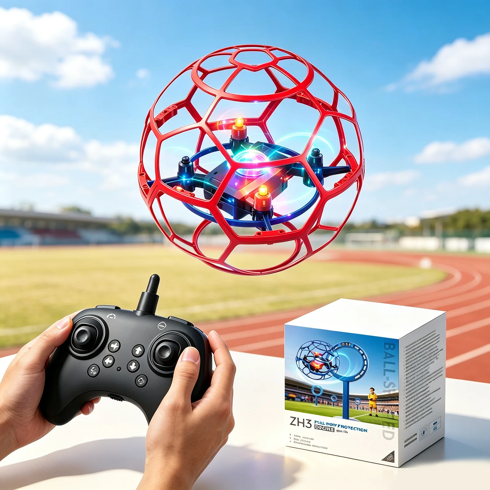Football Drone 360° Stunts Full Stable Hover Lights One-Touch Takeoff Headless Mode Collision Protection Net Quadcopter Aircraft