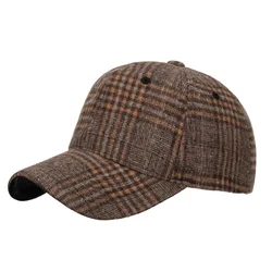 Adults Retro Tweed Dad Hat Plaid Baseball Cap Men Women Polyester Checked Hat Adjustable