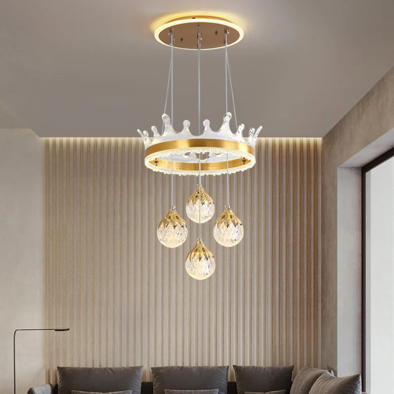 Scandinavian Luxury Dining Table Chandeliers Modern Simple Hanging Crown Light LED Indoor Living Room Bedroom Chandelier