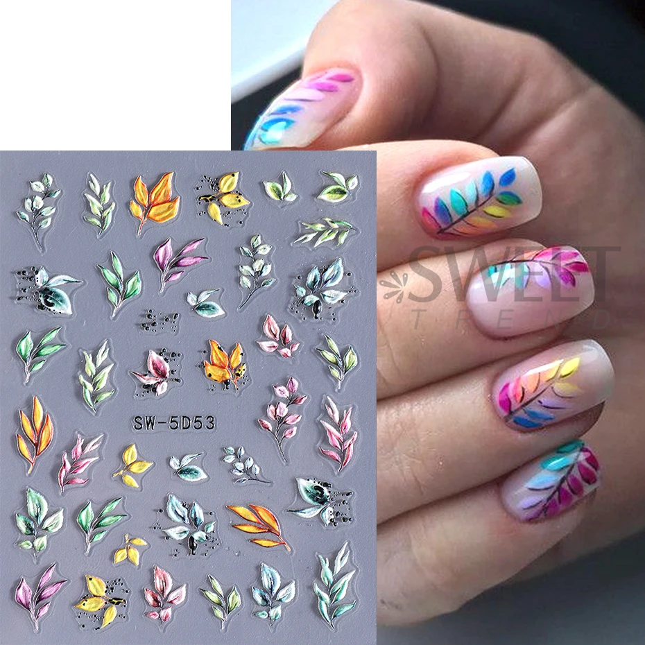 5D لوتس مسمار ملصقات الزهور الصينية الطابع نمط مسمار ملصقات فنية الدانتيل زهرة يترك مسمار المتزلجون DIY بها بنفسك الصيف مانيكير ديكور #6