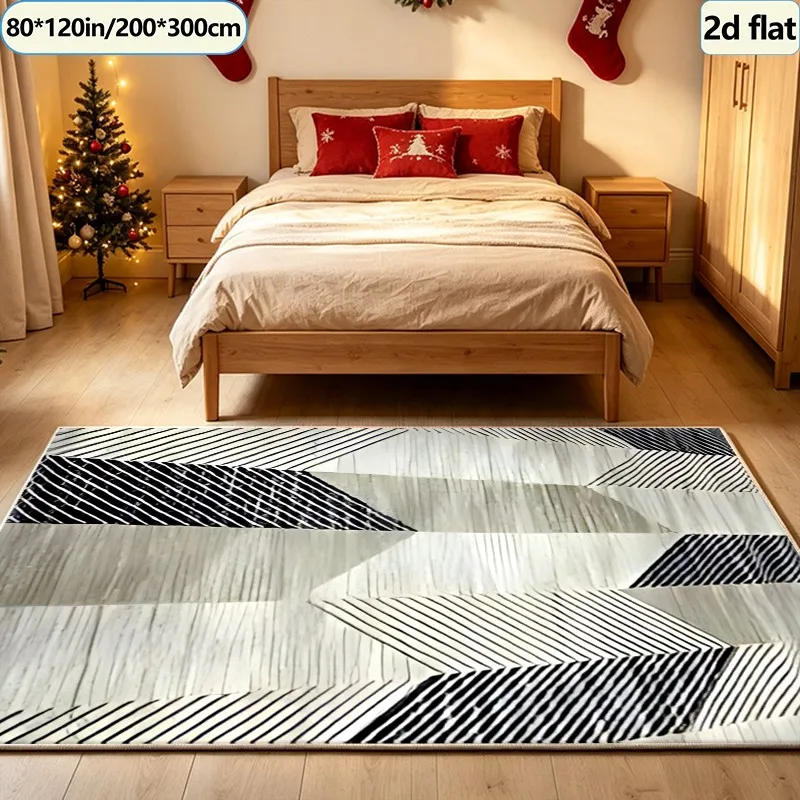 Neutral-Toned V-Shaped Striped Texture Carpet, Bohemian Retro Style Carpet, Suitable for Living Room, Bedroom, and Home Floor Decoration