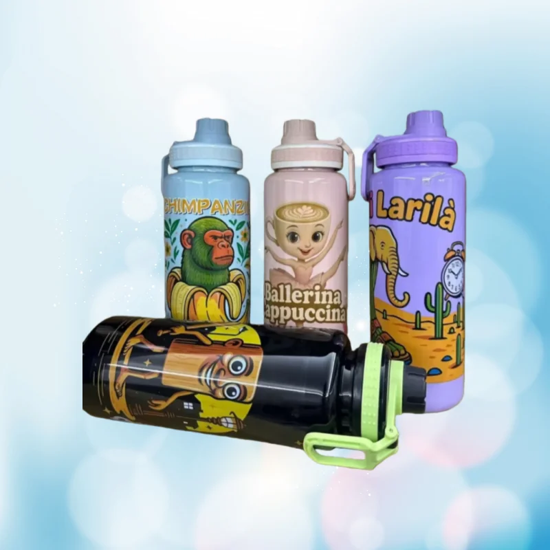 Ai Tralalero Tralala 1000 مللي زجاجة ماء لطيف الإيطالية Brainrot أنيمي كوب بلاستك Tingtung Sahur الرياضة كوب ماء هدية الكريسماس #4