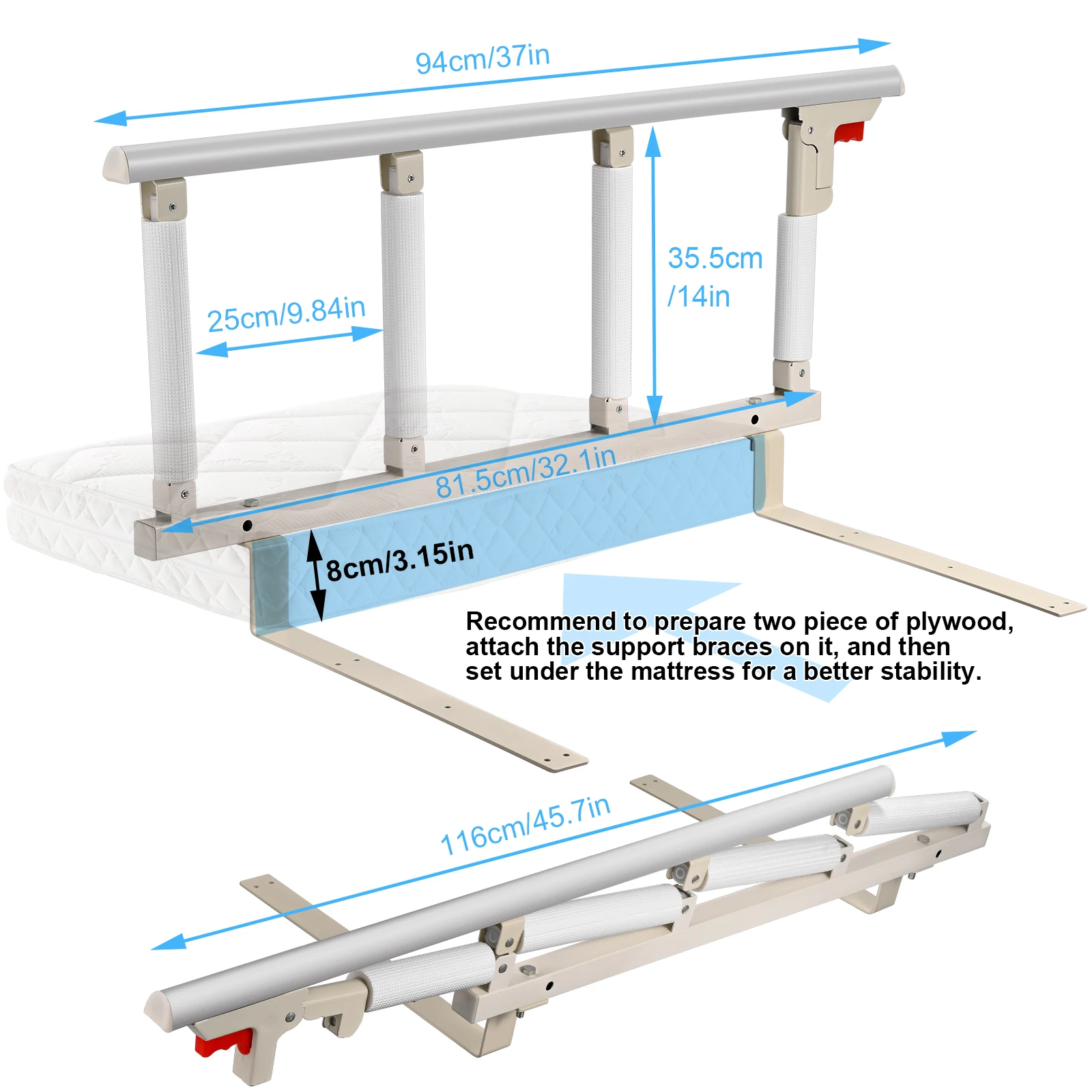 Bed Rails For Elderly Adults Folding Medical Bed Safety Assist Rail Handle For Seniors Bed Side Guard To Prevent Falling Out Bed