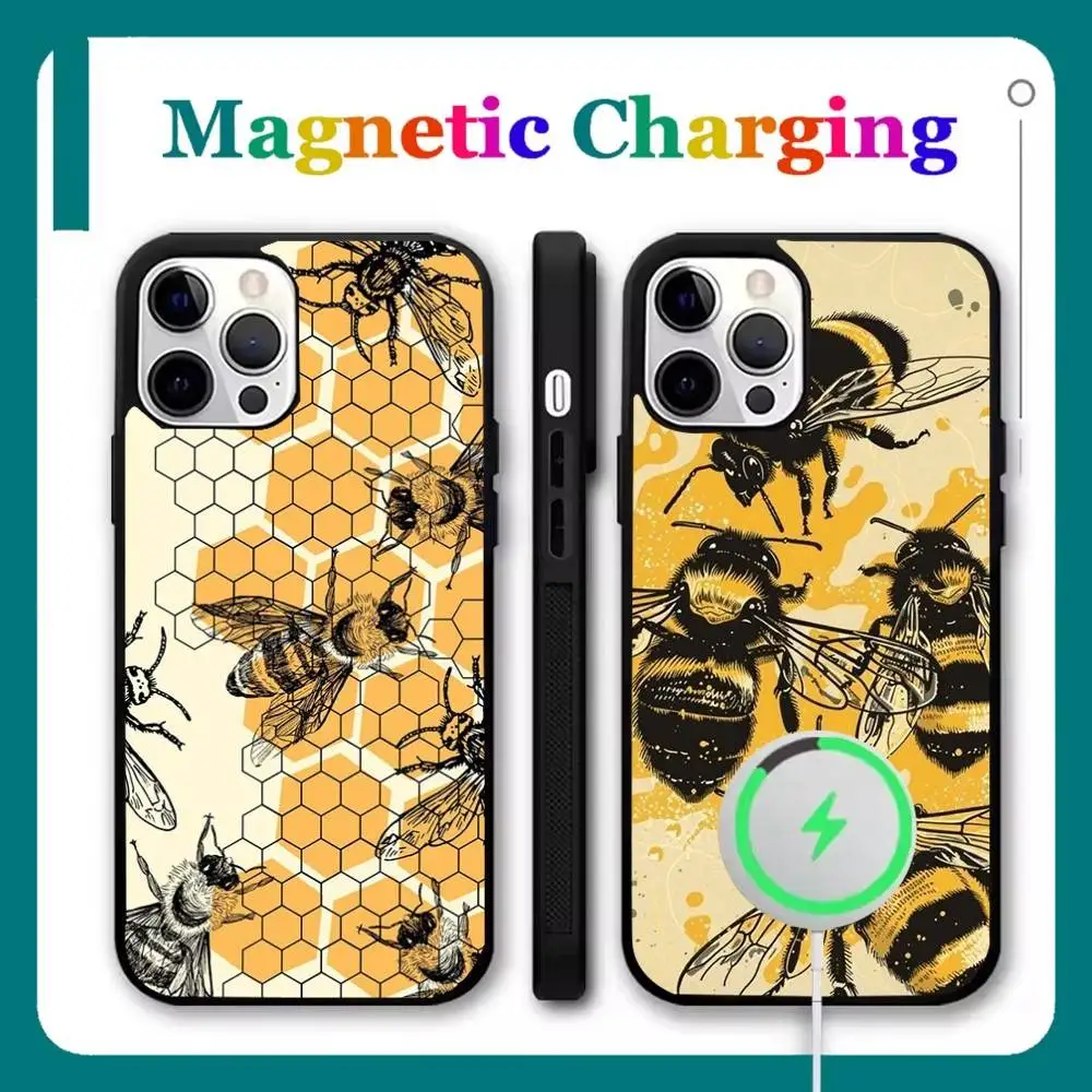 

Желтый чехол для телефона Bees Art для iPhone 17,16,15,14,13,12,11, Pro, Max, Plus, Mini, Air, SE, новая магнитная беспроводная зарядка Magsafe