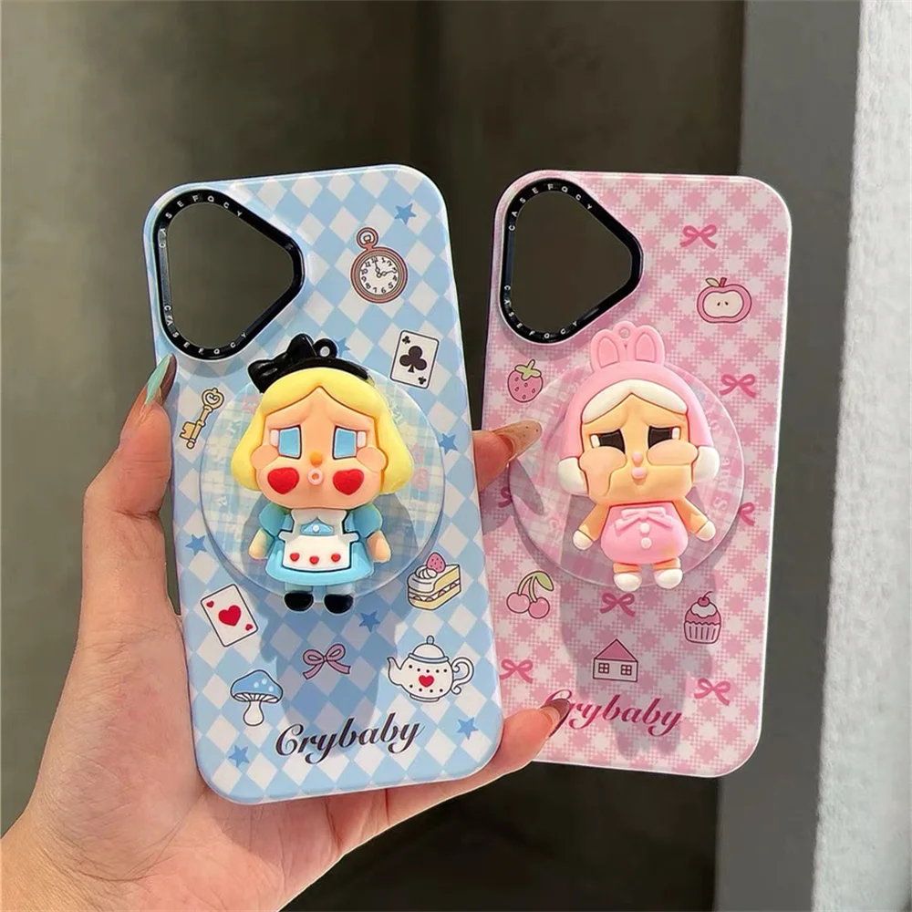 

Fashion diamond pattern funny 3D cartoon magnetic stand phone case for iphone 13 16 15 14 Pro Max cover super cute new Fundas