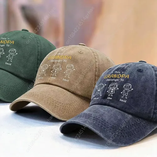 Imagen 2 del producto Gorra de béisbol de mezclilla lavada vintage personalizada, gorras de béisbol personalizadas para papá, abuelo, regalos de papá de hija, hijo