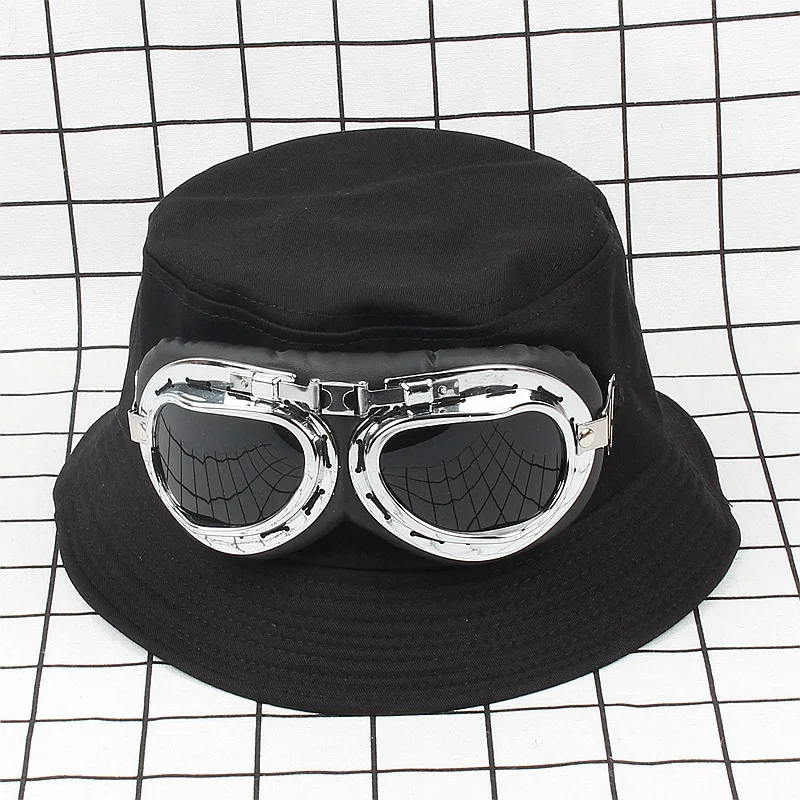 한국 스타일 맞춤형 파일럿 안경 장식 어부 모자 남성과 여성 스트리트 트렌드 블랙 플랫 탑 분지 모자