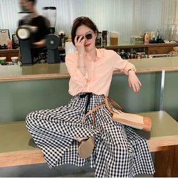 Plaid Wide-Legged Skirt Pants for Women Elastic High Waist Skinny Hundred Percent Loose Casual Pants Female Clothes Summer 2024