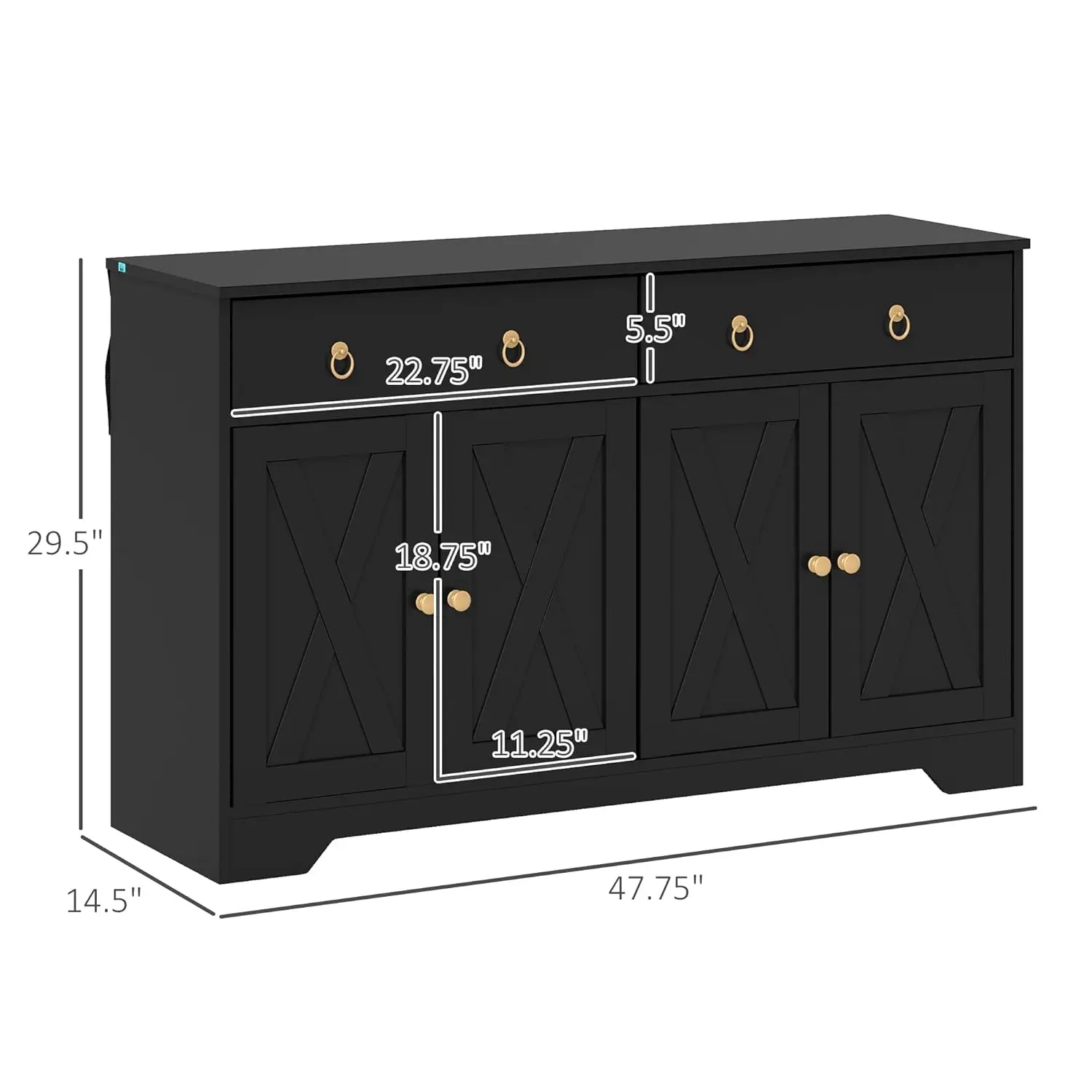 48" Sideboard Buffet with Storage, Kitchen Storage Cabinet with 2 Drawers and 4 Barn Doors, Farmhouse Coffee Bar, Customized