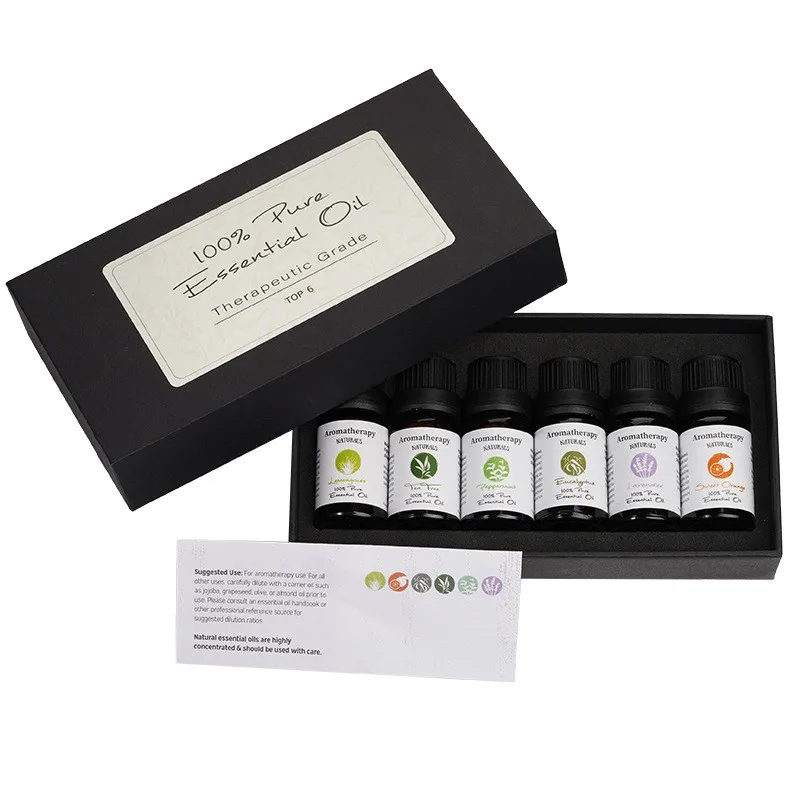 6 in 1 minyak esensial alami murni Lavender Mint jeruk Lemongrass kayu putih aroma untuk pelembap udara Diffuser Set Hadiah