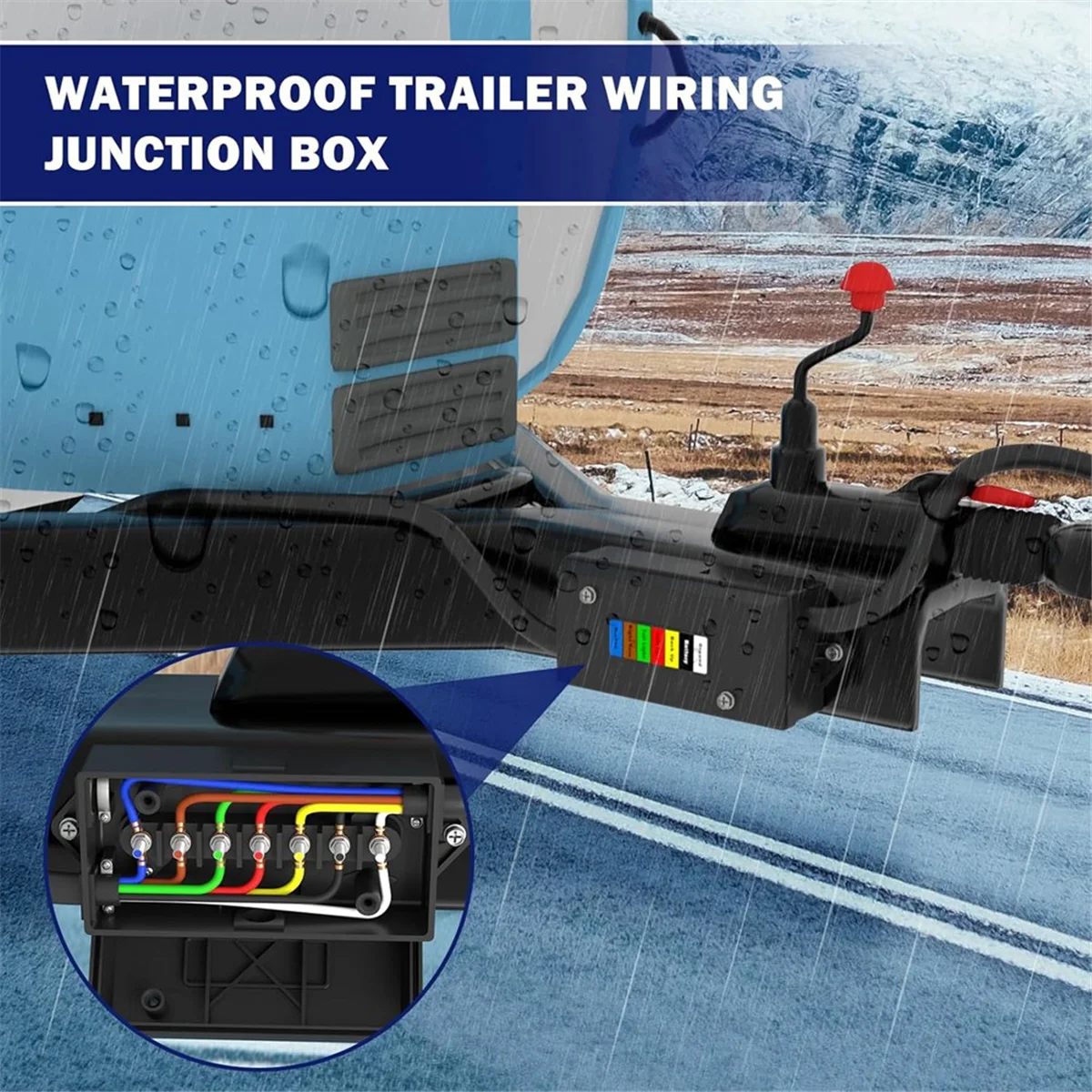 2025+ 2 Pcs 7 Way Trailer Junction Box Weatherproof 7 Pin Trailer Wiring Box 7 Color-Coded Electric Wires Connection Box