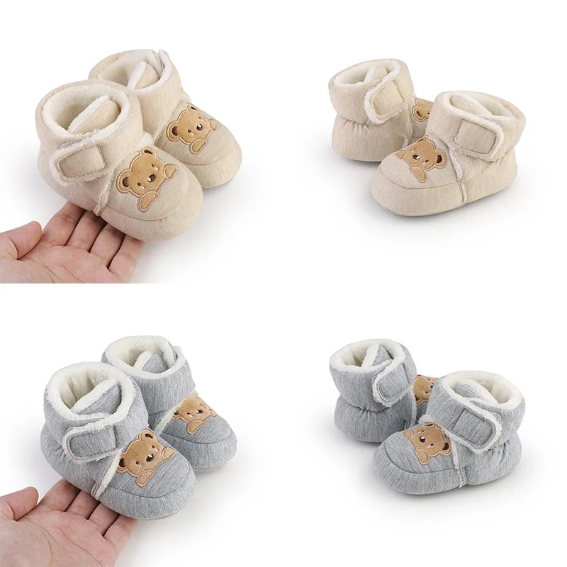 Winter Newborn Cotton Shoes 0-1 Year Old Male and Female Baby Cartoon Teddy Bear With Plush Warm Walking Boots