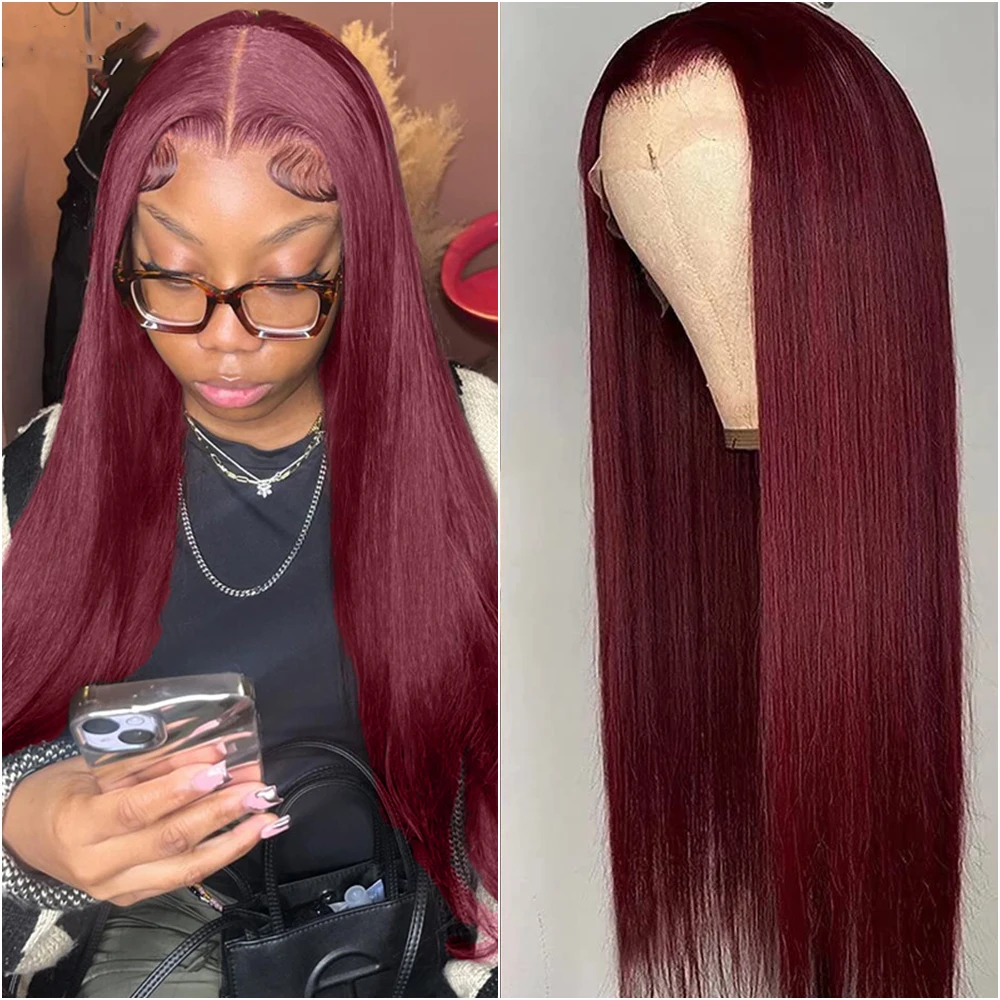 

Парик с HD-кружевом 13x6, 36-40 дюймов, прямой, цвет 99J, красный бургундский, парик с HD-кружевом 13x4, прозрачный, для женщин, плотность 200%