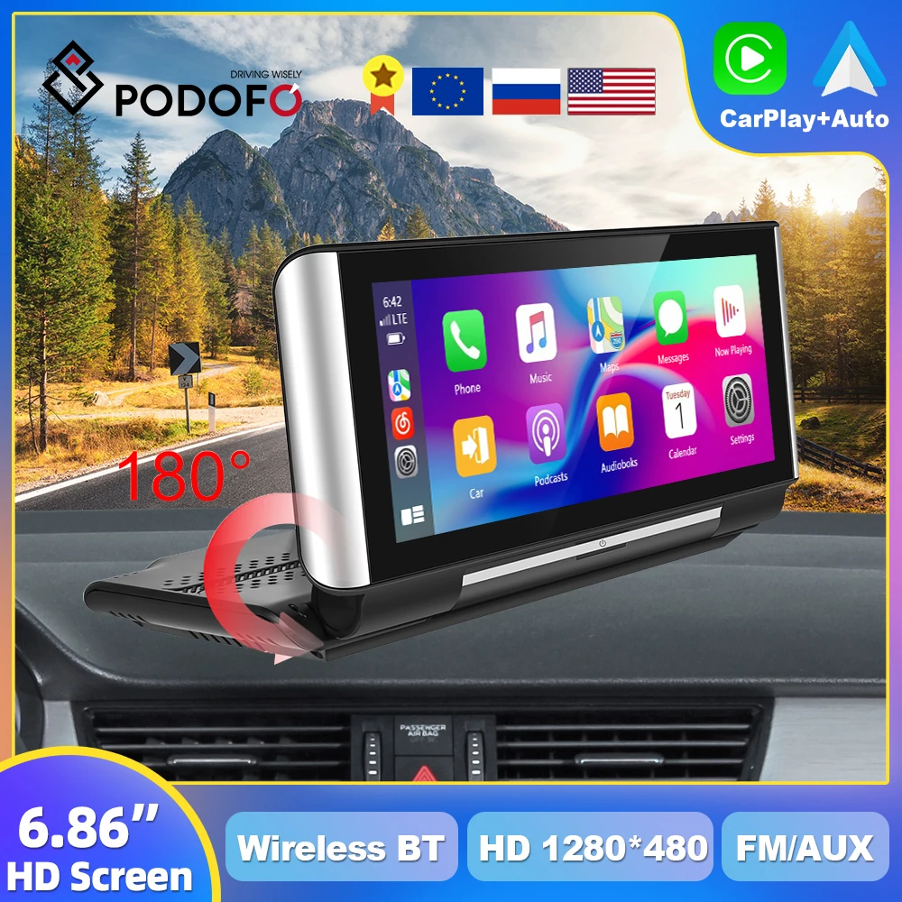 

Podofo 6.86'' Wireless CarPlay Dashboard DVR Android Auto AI Voice for Toyota Honda Hyundai Ford Chevrolet Video Recorder