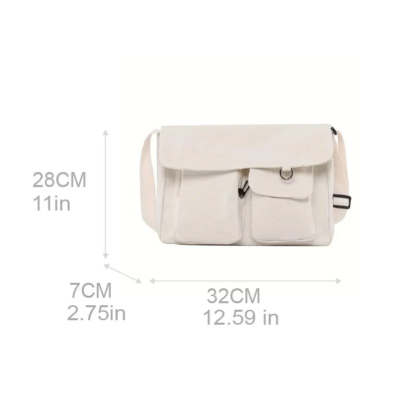 Canvas Shoulder Flap Bag Simple Large Capacity Hand Tote Bag Buckle Satchel Purse