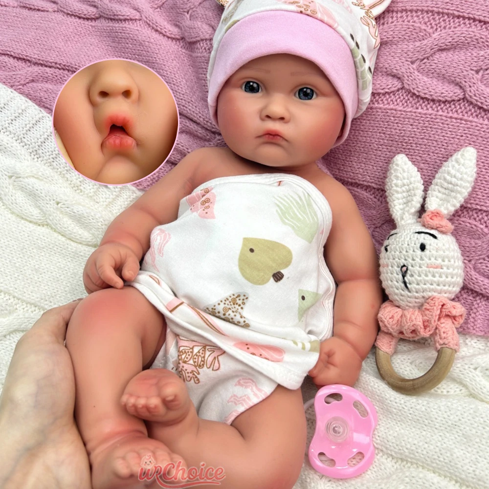 Ouvrir la bouche fille 18 "plein doux en silicone renaît bébé fait à la main grosse lavable nouveau-né Bebe détails méticuleux pour les collectionneurs de poupées