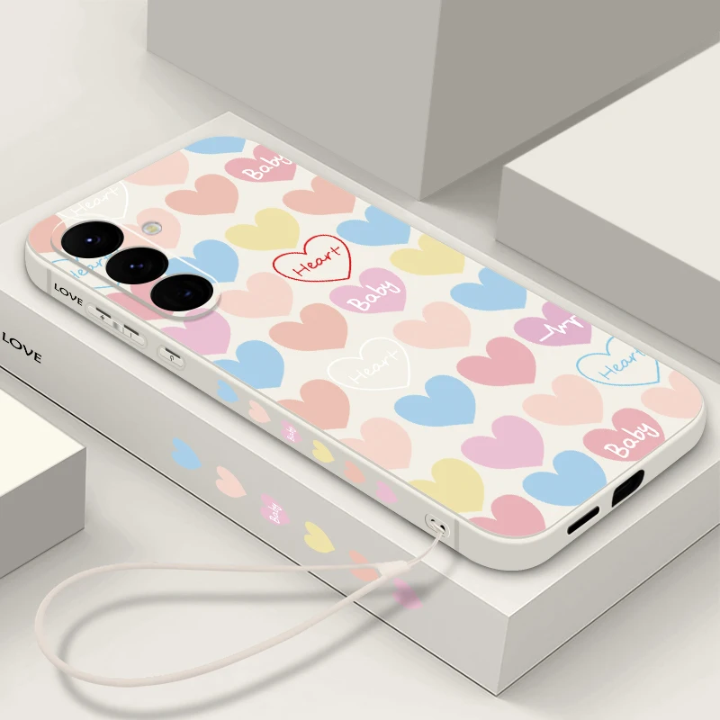 Love Hearts Lanyard Case For Samsung Galaxy S24 S23 Ultra S25 S22 S21 S20 FE A16 A26 A36 A56 A14 A34 A15 A25 A35 A55 A54 5G Capa