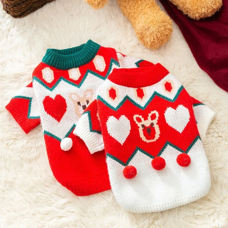 Christmas Dog Knit Red Dog New Year Clothes Cute Teddy Pullover Autumn and Winter Pet Warm Clothing XS-XL