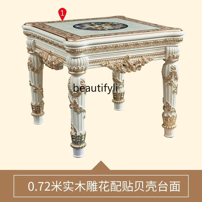 

European square table luxury living room full solid wood carving flower shell corner table French square table