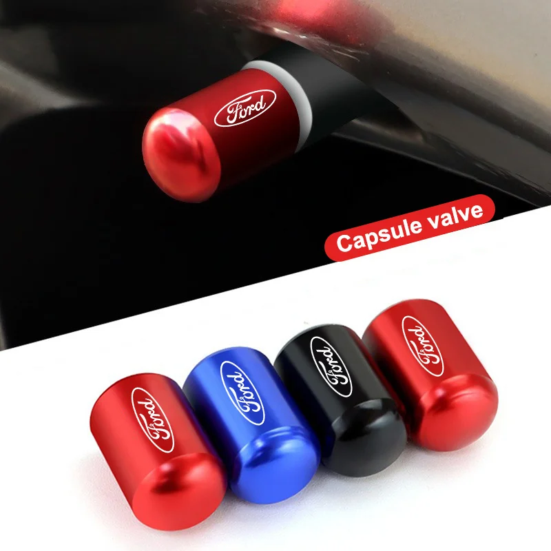 4pcs Car Tire Wheel Valve Caps Tyre Rim Stem Covers Waterproof for Ford RS ST Ranger Mondeo Mk4 Mustang Kuga Fusion Ka S Max